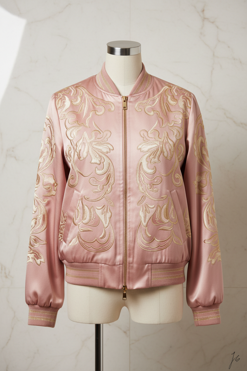 Blush Pink Satin Bomber
