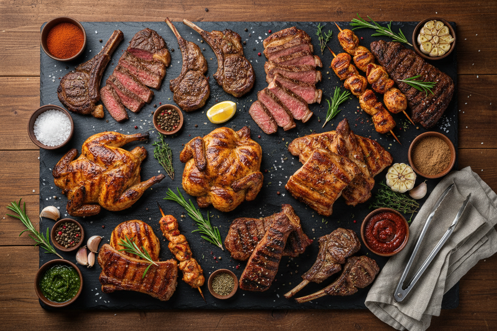 Grilled Meat Flat Lay