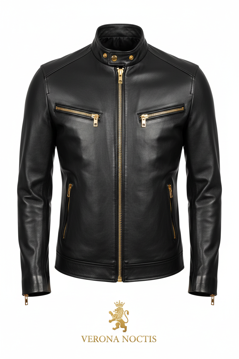 Men's luxury black leather jacket gold edition