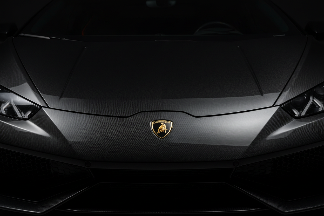Lamborghini Huracán close-up front logo and hood