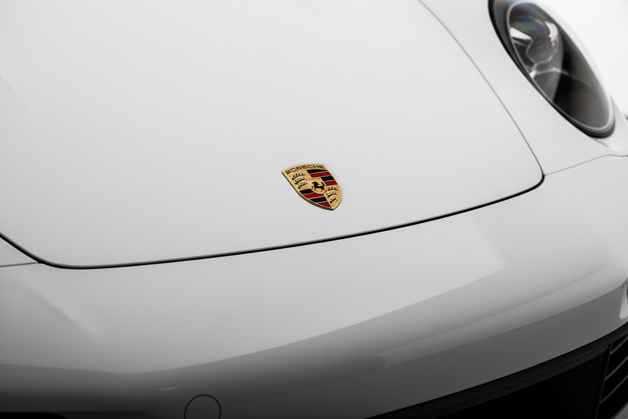 White Porsche 911 Carrera front close-up