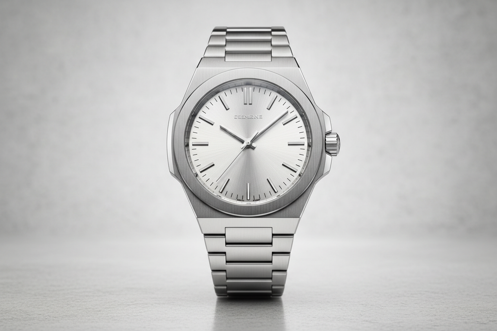 Luxury oversized brushed silver stainless steel men's watch
