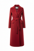 Women's luxury red wool coat belted