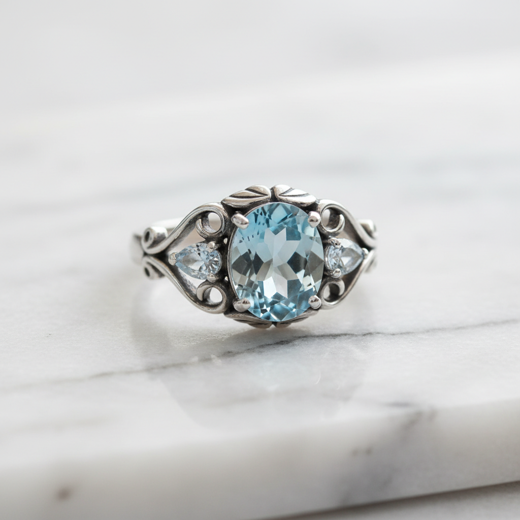 Silver blue topaz ring