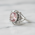 Silver pink rose quartz ring
