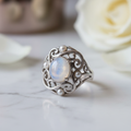 Silver white moonstone ring